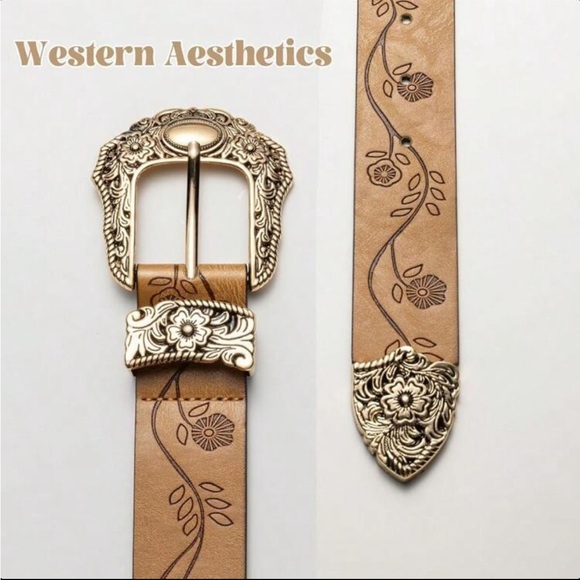 Vintage Embossed Floral Buckle Belt - Picture 10 of 12